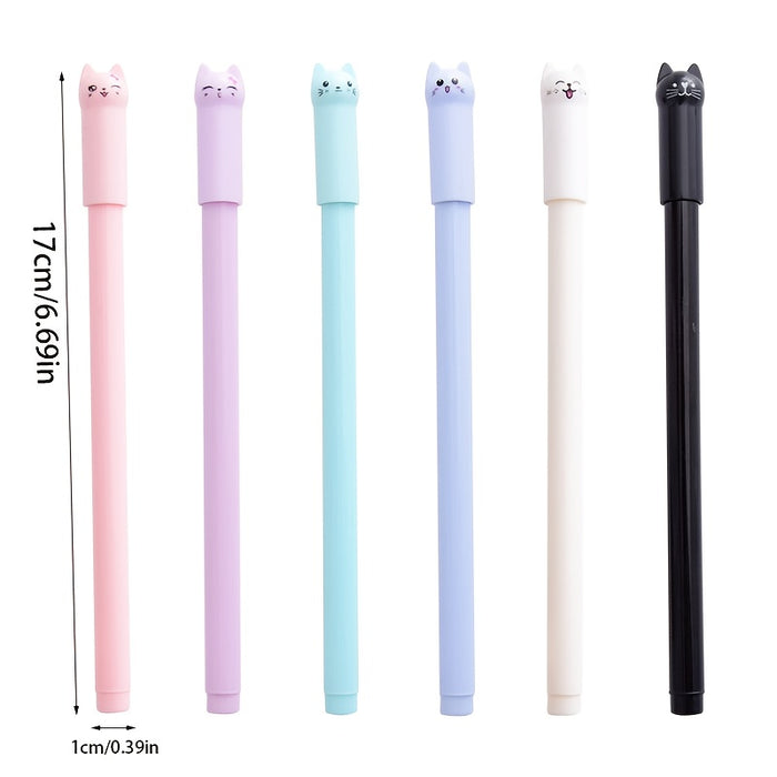 6pcs 6 Pcs Cartoon Cute Wagging Tail Cat Gel Pens, Black Water Pen for Students, Signature Pens