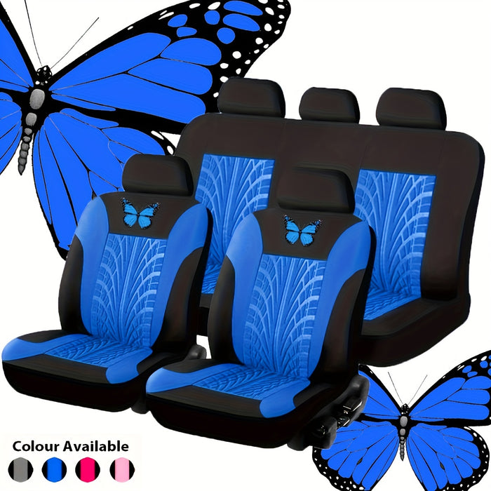 Car Seat Cover Full Set, Red Universal Butterfly Pattern Embroidery Auto Seat Cover Set Christmas Gift