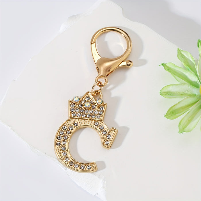 1pc Fashion Zinc Alloy Artificial Diamond Crown 26 English Letters Key Chain For Men, Bag Pendant To Friends