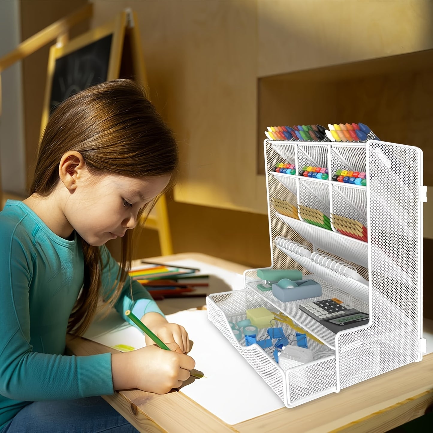 [1 Pcs Multi-Functional Organizer] 1 Pcs Pen Organizer for Desk, Multi-Functional Desk Organizer, Wall Mount Pen Holder with Drawer for School, Office, Home, Art Supplies, Black