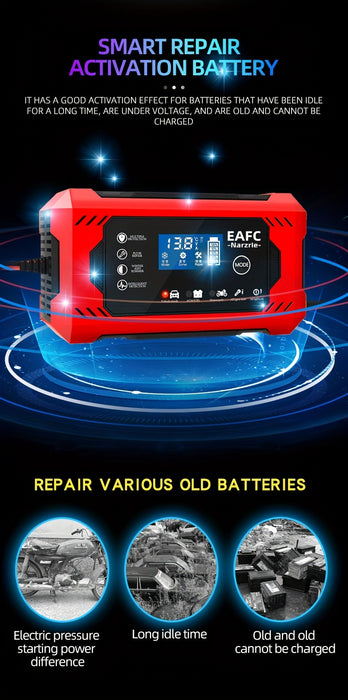 Car Battery Charger, 12V 6A Smart Battery Trickle Charger Auto 12V 24V Battery Maintainer for Car Truck Motorcycle Lawn Mower Marine Lead Acid Battery