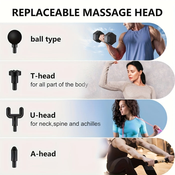 Portable LCD Massage Gun with USB Charging, Durable ABS Material, 4 Interchangeable Heads, Digital Display & Ergonomic Handle - Perfect for Fitness, Outdoor Use & Holiday Gifts (Black & Golden), Outdoor Massage Device | Moder