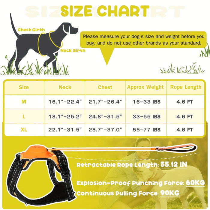 2 in 1 Dog Harness For Large Dogs with Retractable Dog Leash [Auto-Lock Function]