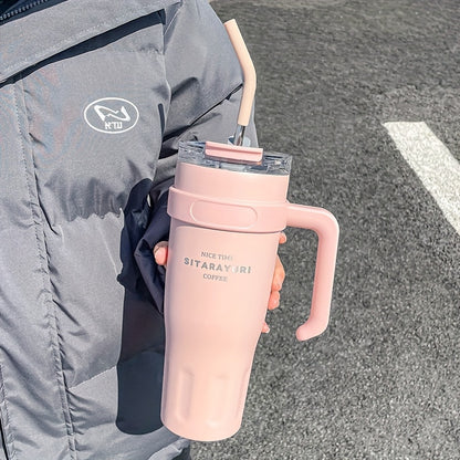 1140ML Stainless Steel Large Capacity Water Cup, Insulation Car and Simple Office Straw Ice Tumbler