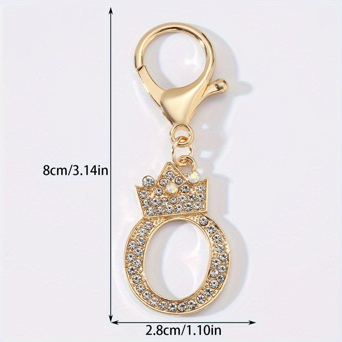 1pc Fashion Zinc Alloy Artificial Diamond Crown 26 English Letters Key Chain For Men, Bag Pendant To Friends