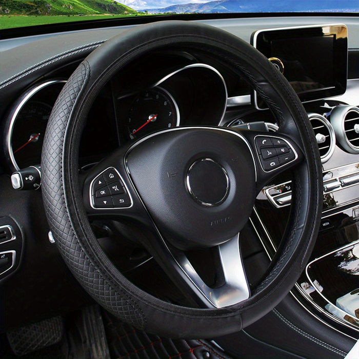 Embossed Faux Leather Car Steering Wheel Cover, Soft Comfortable Grip, Universal Fit 14.57-14.96inch Diameter, Automotive Accessory without Inner Ring