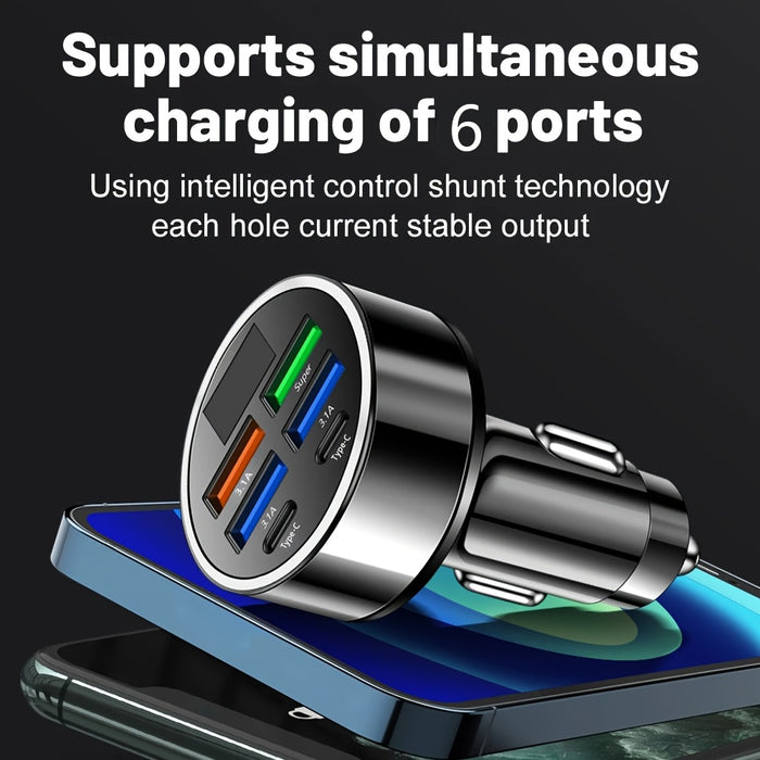New Car Charger QC3.0 Fast Six-in-One Multi-Function Dual PD Car Adapter with Digital Display
