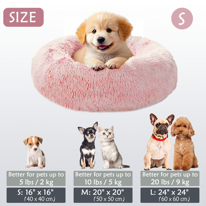 Calming Dog & Cat Bed, Donut Cuddler Warming Cozy Soft Round Bed, Fluffy Faux Fur Plush Cushion Bed For Small Medium And Large Dogs And Cats (16"/20"/24"/28"/31"/39") Christmas Gift
