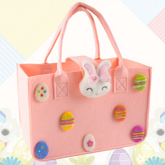 [Easter Celebration] Large Felt Easter Baskets with Handles - Colorful Egg Hunt Tote Bags, Bunny and Chick Designs, 12" x 7.8" x 6.8", Ideal for Gift Collection, Baskets for Gifts
