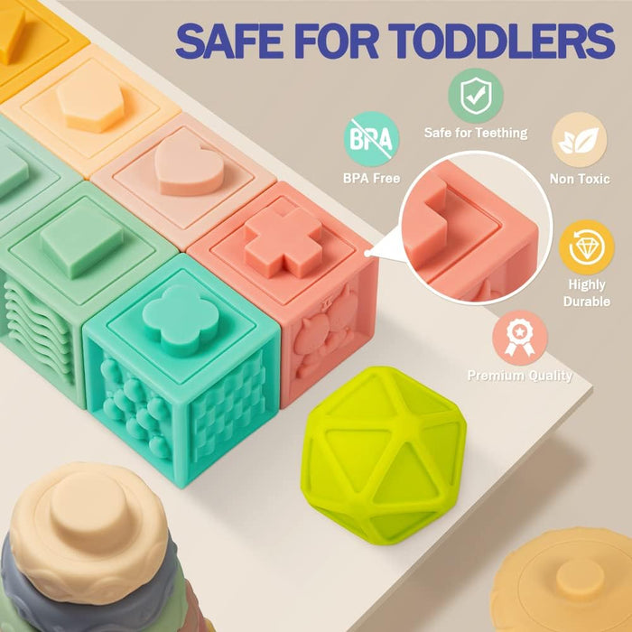 Baby Toys for 6 to 36 Months, 5 in 1 Toys for Babies, Sensory Toys for Toddlers 1-3,Pull String Toys, Stacking Blocks, Sensory Shapes Simulation Remote Control