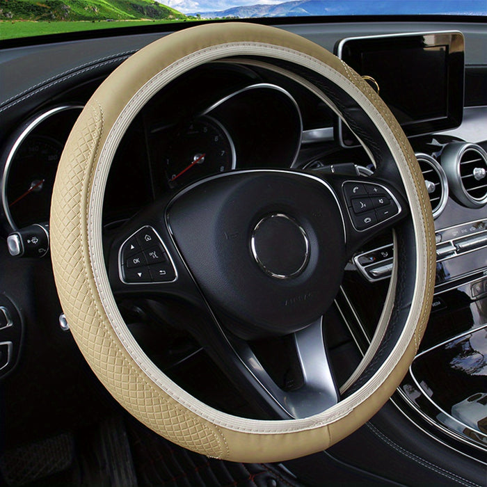 Embossed Faux Leather Car Steering Wheel Cover, Soft Comfortable Grip, Universal Fit 14.57-14.96inch Diameter, Automotive Accessory without Inner Ring