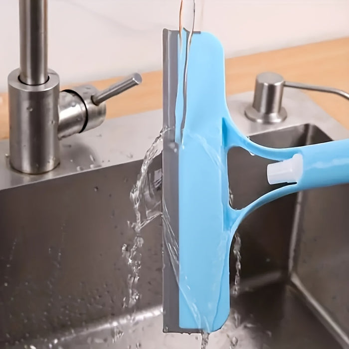 1pc Versatile 3-in-1 Glass Cleaning Tool with Spray Bottle - Double-Sided Scraper & Brush for Effortless Cleaning of Mirrors, Windows, Car Windshields, and More - Durable PC Material, Blue & White, Car Cleaning Accessories