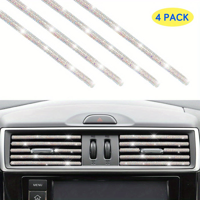 4pcs Rhinestone Car Air Vent Trim, 4 Pcs Bendable Air Conditioner Decoration for Women, Universal Interior Accessories