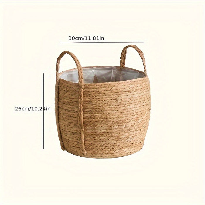 Handcrafted Nordic-Inspired Seaweed Woven Flower Pot - Versatile, Painted Finish, Slide-Out Shelf Design for Home & Garden Decor