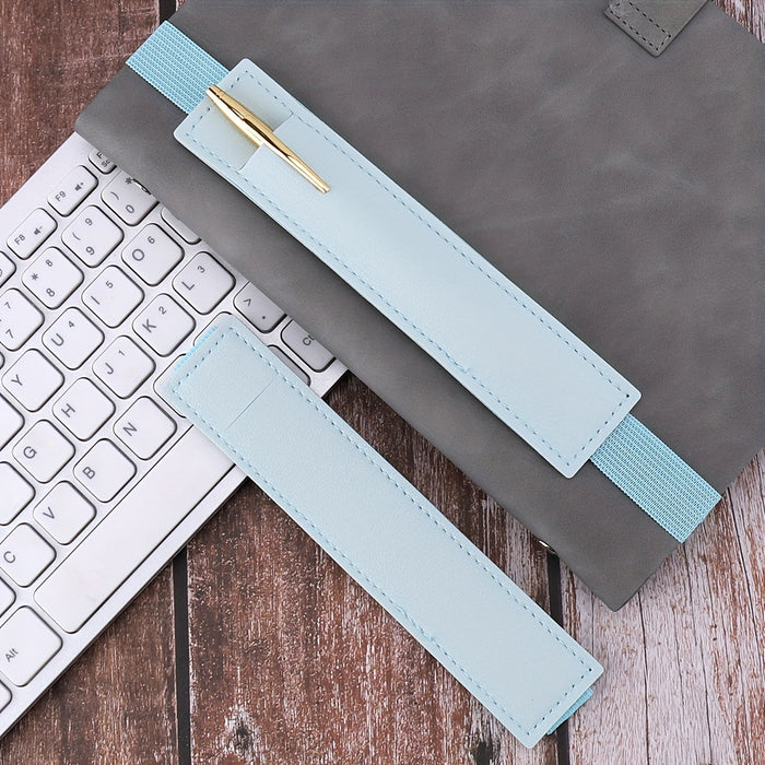 1pc Solid Color Notebook Pen Cover Pen Holder Pu Single Storage Elastic With Pen Bag