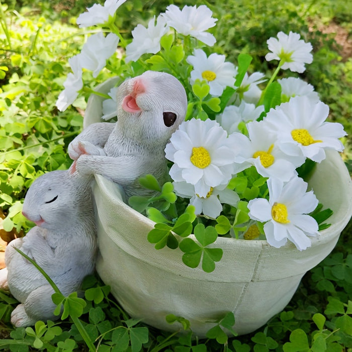 [Easter Resin Rabbit Sculpture] Easter-Themed Resin Rabbit Sculpture - Charming Animal Statue for Garden, Office Decor & Succulent Planters