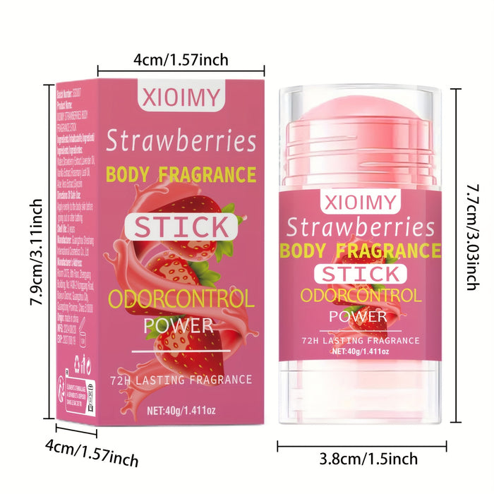 1.411oz Strawberry Body Deodorizing Cream, with a fresh strawberry scent, provides 72 hours of fresh body odor, deodorizes the body, deeply moisturizes the skin, and leaves a lasting fragrance. It is suitable for stubborn bod