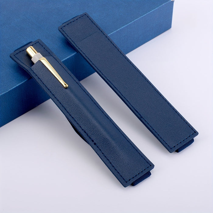 1pc Solid Color Notebook Pen Cover Pen Holder Pu Single Storage Elastic With Pen Bag