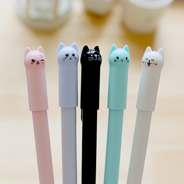 6pcs 6 Pcs Cartoon Cute Wagging Tail Cat Gel Pens, Black Water Pen for Students, Signature Pens