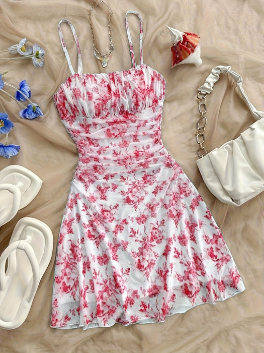 [New Floral Print Elegant Dress] Women's New Floral Print Halter Dress Fashionable Elegant Suitable for All Seasons