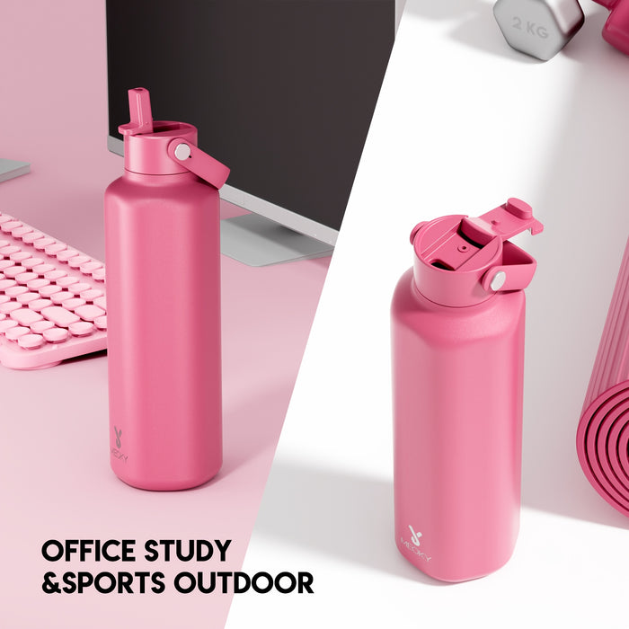 Meoky 24oz Hexagonal Insulated Stainless Steel Water Bottle - Leakproof, BPA-Free, Keeps Drinks Cold for 24 Hours, with Lid & Spout, Portable with Handle - Ideal for Sports, Fitness, Hiking, Driving - Great Thanksgiving & Chr