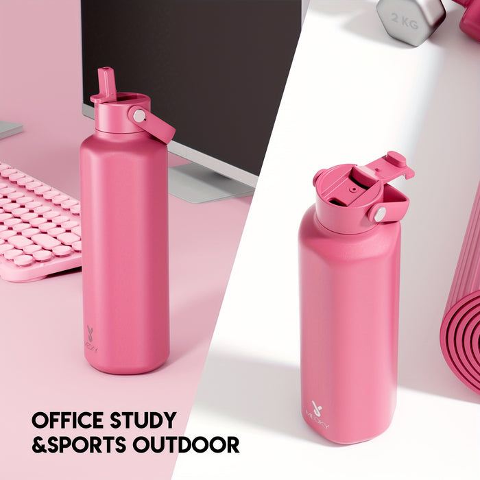 Meoky 24oz Hexagonal Insulated Stainless Steel Water Bottle - Leakproof, BPA-Free, Keeps Drinks Cold for 24 Hours, with Lid & Spout, Portable with Handle - Ideal for Sports, Fitness, Hiking, Driving - Great Thanksgiving & Chr