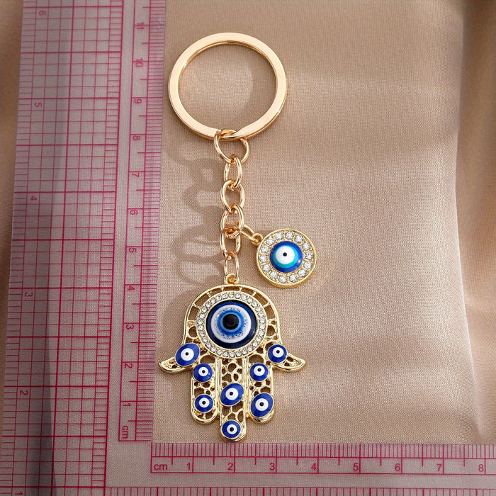 Alloy Eye Keychain Amulet Zircon Key Ring Purse Bag Backpack Car Charm For Ramadan Father's Day