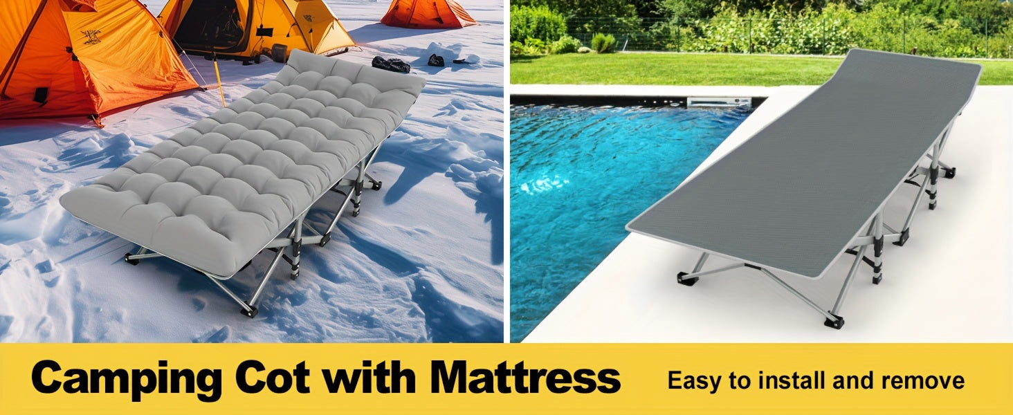 Folding Camping Cot With Mattress, Sleeping Cots For Adults - Heavy Duty Grey - Portable & Durable - Perfect for Camping, Hiking & Backpacking - Ideal Gift for Outdoor Enthusiasts