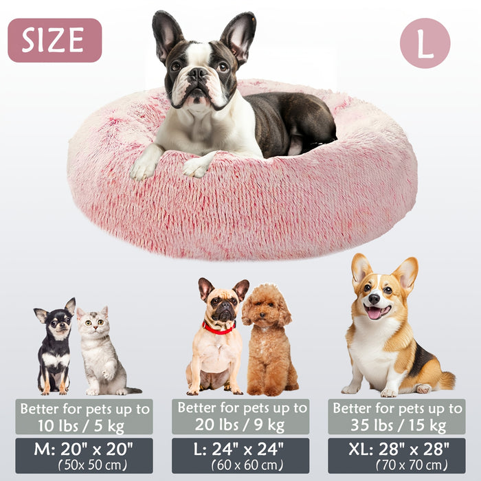 Calming Dog & Cat Bed, Donut Cuddler Warming Cozy Soft Round Bed, Fluffy Faux Fur Plush Cushion Bed For Small Medium And Large Dogs And Cats (16"/20"/24"/28"/31"/39") Christmas Gift