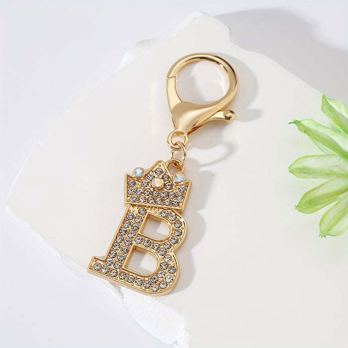 1pc Fashion Zinc Alloy Artificial Diamond Crown 26 English Letters Key Chain For Men, Bag Pendant To Friends