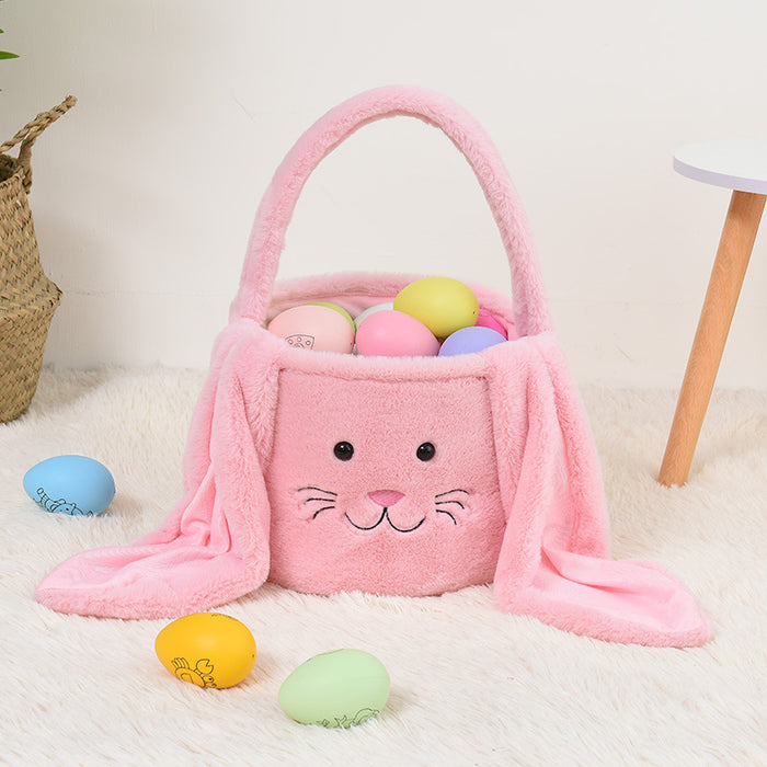 1pc/4pcs New Easter Decorative Hand Basket Long Eared Rabbit Plush Basket Handheld Candy Gift Bag Easter Egg Bag Storage Basket, Shelf Baskets