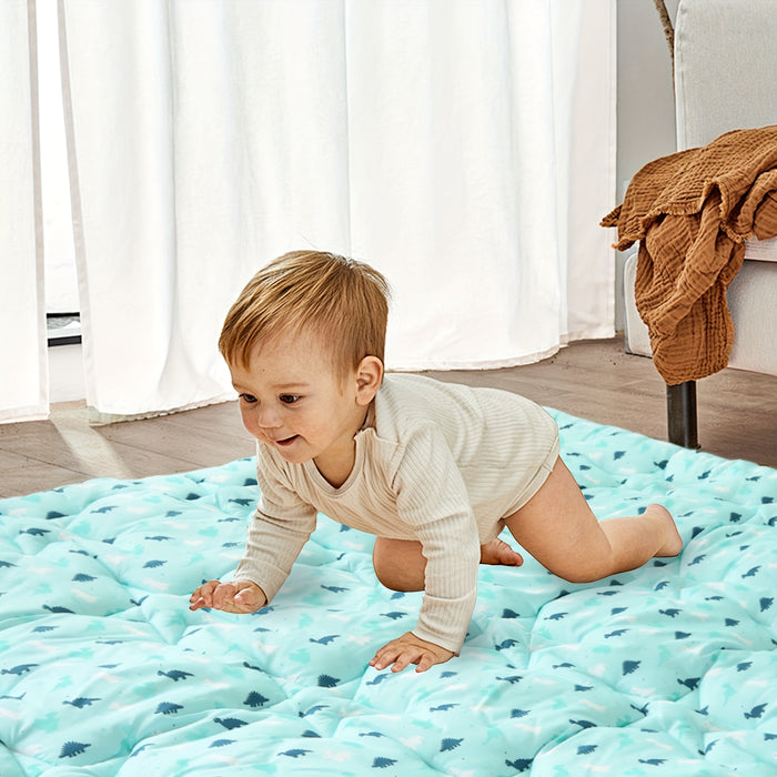 50" x 50" Portable Play Mat - Soft Turquoise Plush Padding, Durable Polyester for Safe Floor Protection, Foldable Geometric Pattern Activity Mat for Youngsters