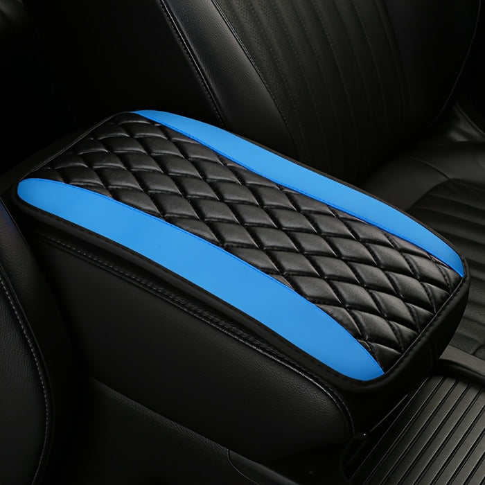 1pc Fit PU Leather Armrest Pad Cover with Diamond-Stitched Pattern, Non-Slip Sponge Center Console Mat for Car Interior Accessories, Available in 5 Colors (Black/Red/Blue/Purple/Gray)