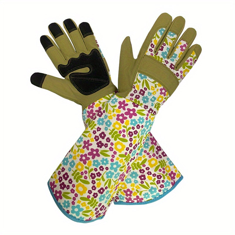 1 Pair Ambidextrous Thorn Proof Gardening Gloves, Polyester Material, Lead & Latex Free, Touch Screen Compatible, Breathable with Reinforced Fingertips & Extended Sleeves for Rose Pruning & Outdoor Work