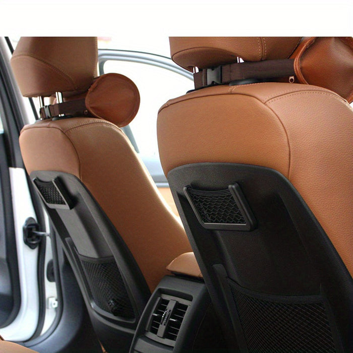 Adjustable Car Storage Net Pocket - Sleek Black, Easy Install for Phone & Cards