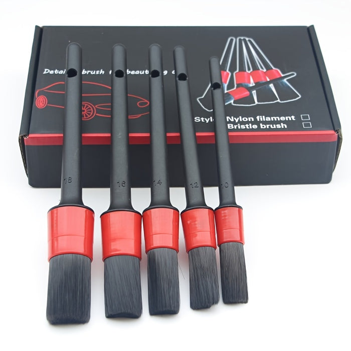 5pcs set, hardcover car beauty car wash detail brush five-piece set pp car wash brush box packed pig hair nylon sharpened brush