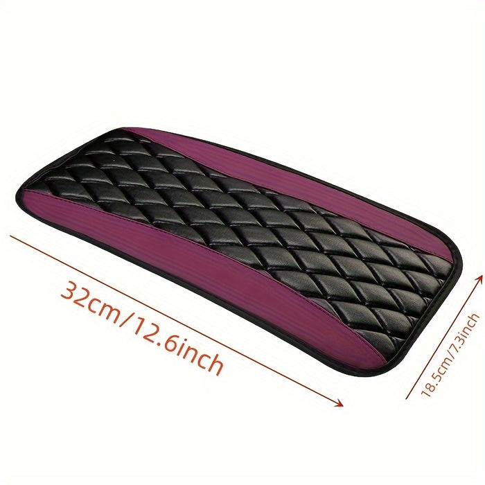 1pc Fit PU Leather Armrest Pad Cover with Diamond-Stitched Pattern, Non-Slip Sponge Center Console Mat for Car Interior Accessories, Available in 5 Colors (Black/Red/Blue/Purple/Gray)