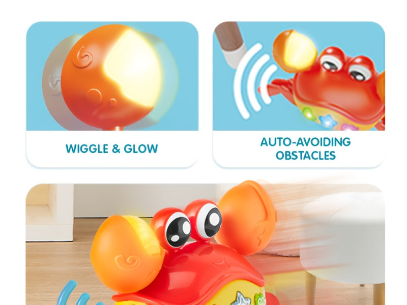 Crawling Crab Baby Toy - Tummy Time Toy, Interactive Big Crab Toy with Intelligent Sensor, Lights Buttons, Dancing Crab Auto-Avoiding Obstacles, Gift for Toddlers