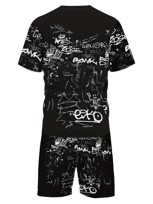 Men's Fashion Casual Short Sleeve Shorts 3D Set