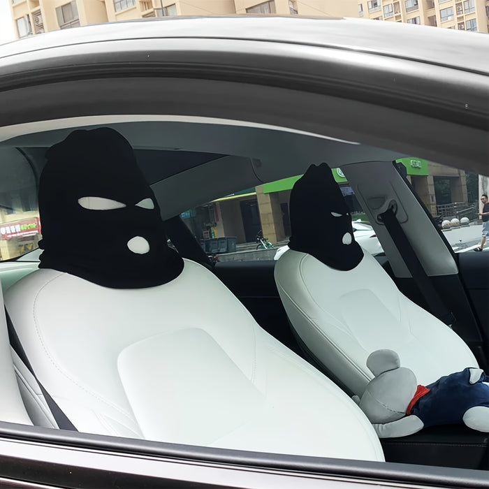 Funny Spoof Car Seat Headgear - Elastic Universal Headrest Covers for Car, Van, Truck, SUV, RV, Sedan - Halloween Interior Seat Decoration - 1pc