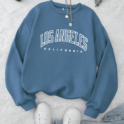 Los Angeles Print Preppy Crewneck Sweatshirt for Women, Long Sleeve Winter Fall Casual Cozy Sweatshirt