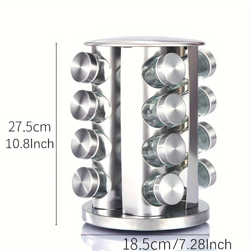 16pcs Stainless Steel Spice Rack Set with 360° Rotating Carousel - Durable, Rust-Proof & Moisture-Resistant Kitchen Organizer for Seasonings and Condiments