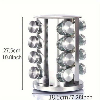 16pcs Stainless Steel Spice Rack Set with 360° Rotating Carousel - Durable, Rust-Proof & Moisture-Resistant Kitchen Organizer for Seasonings and Condiments