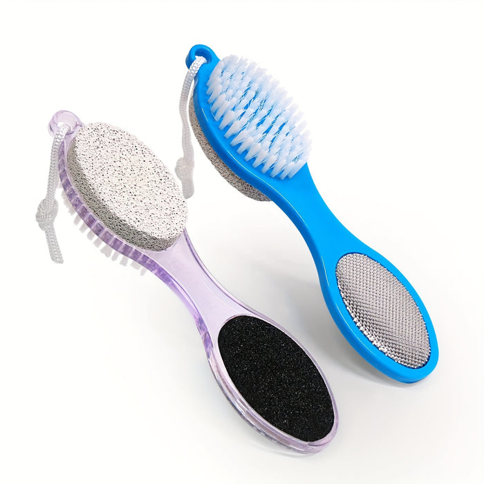 4-in-1 Deluxe Foot Care Paddle Kit - Multifunctional Callus Remover, Foot Exfoliator, Scrubber, and Trimmer with Pumice Stone, Metal File, and Gentle Cleaning Bristles - Unscented, Durable Plastic, Manual Operation, No Batter