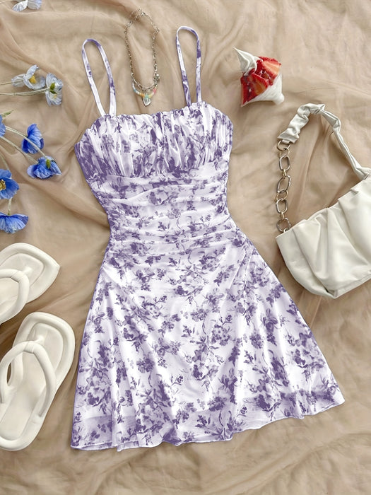 [New Floral Print Elegant Dress] Women's New Floral Print Halter Dress Fashionable Elegant Suitable for All Seasons