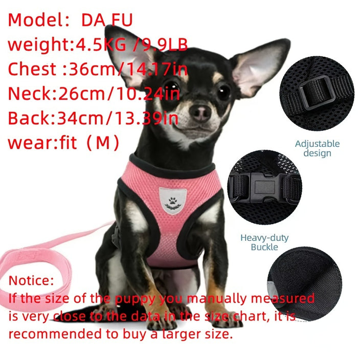 Dog Harnesses Leash, Mesh Cloth Pet Collars, Puppy Breathable Reflective Lead Dog Rope, Adjustable Pet Supplies Christmas Gift