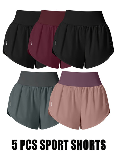 Medium Stretch Polyester 85% Elastane 15% 5-Pack Women's Casual Sport Shorts, Polka Dot Pattern, Cross Detail, Knit Fabric, 125g/m², 180g/m² Lining, for Spring/Summer/Fall