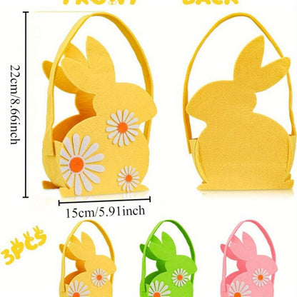 3pcs Felt Easter Bunny Baskets with Handles - Perfect for Easter Egg Hunts & Gifts, No Batteries Required