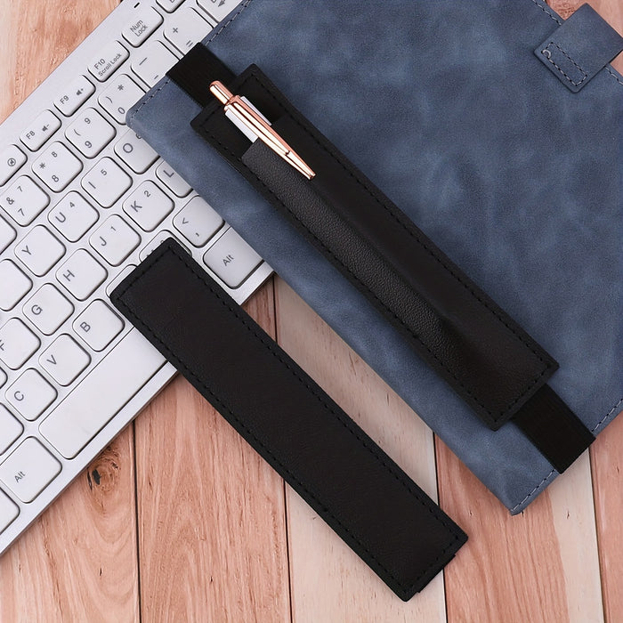 1pc Solid Color Notebook Pen Cover Pen Holder Pu Single Storage Elastic With Pen Bag