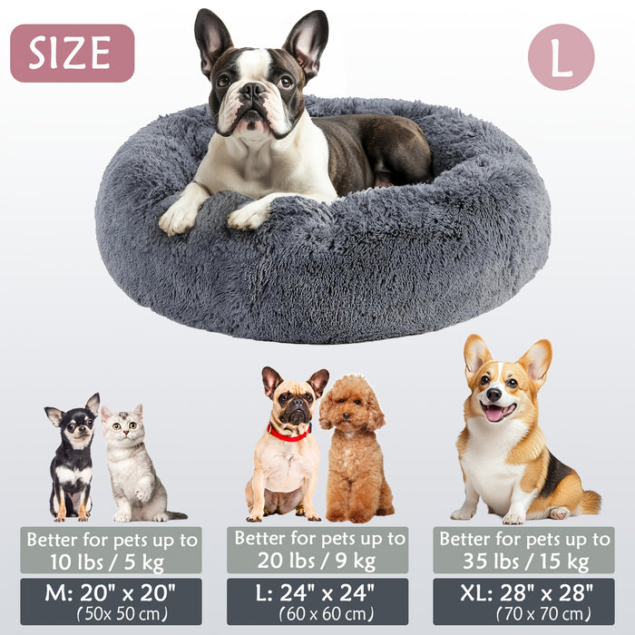 Calming Dog & Cat Bed, Donut Cuddler Warming Cozy Soft Round Bed, Fluffy Faux Fur Plush Cushion Bed For Small Medium And Large Dogs And Cats (16"/20"/24"/28"/31"/39") Christmas Gift